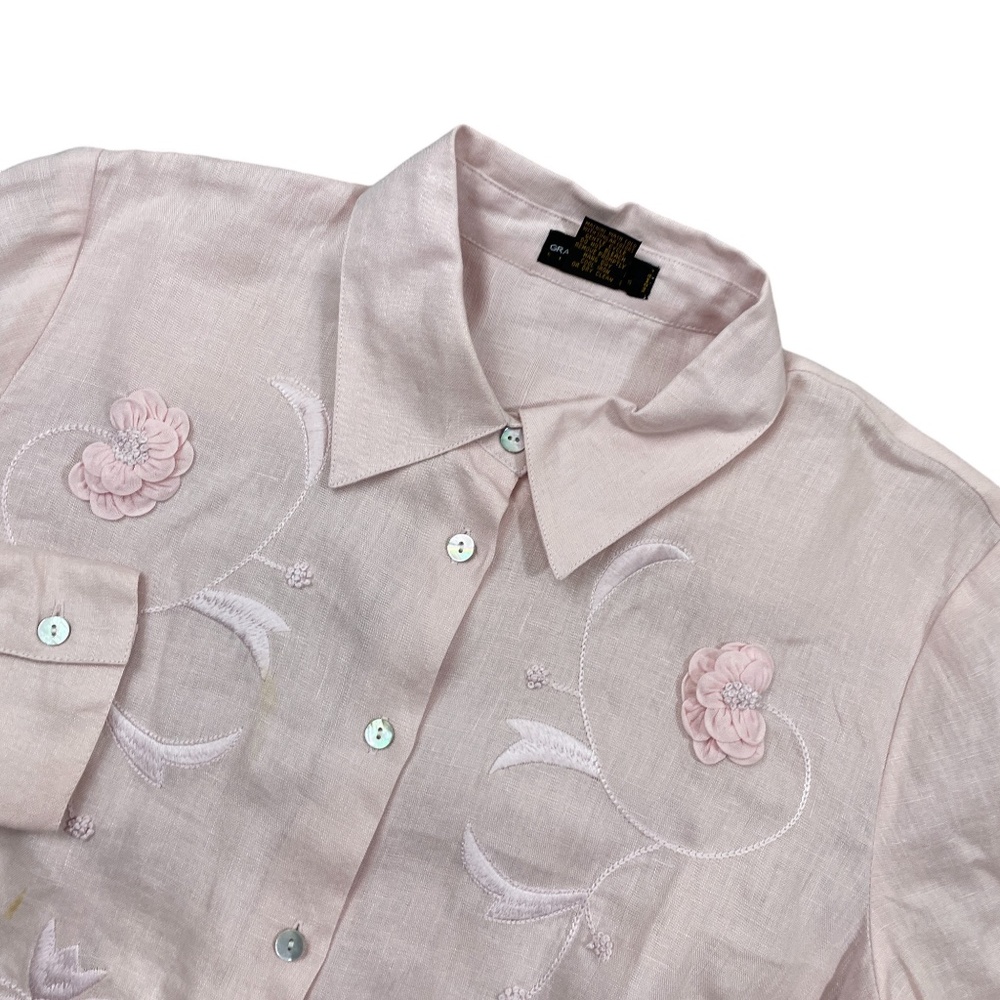 Grace Elements 1X Dusty Rose Embellished Button Up 100% Linen